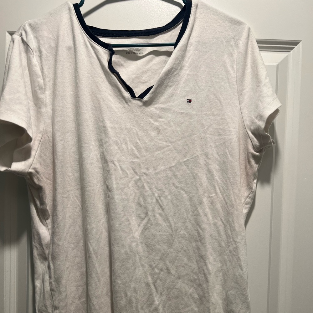 Tommy Hilfiger White and Navy Women Tee